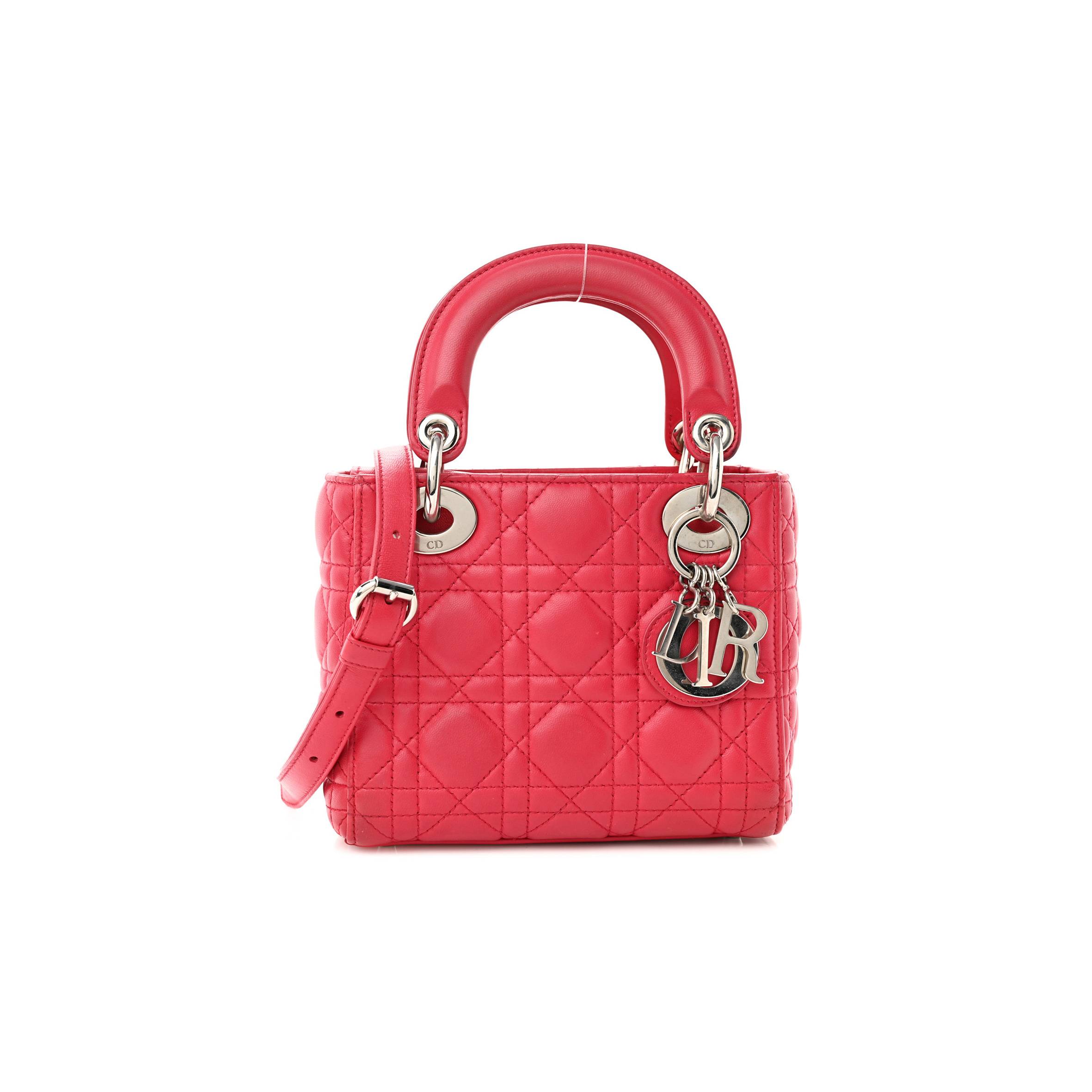 D*or lambskin cannage mini lady D*or fuchsia (17*15*7cm)