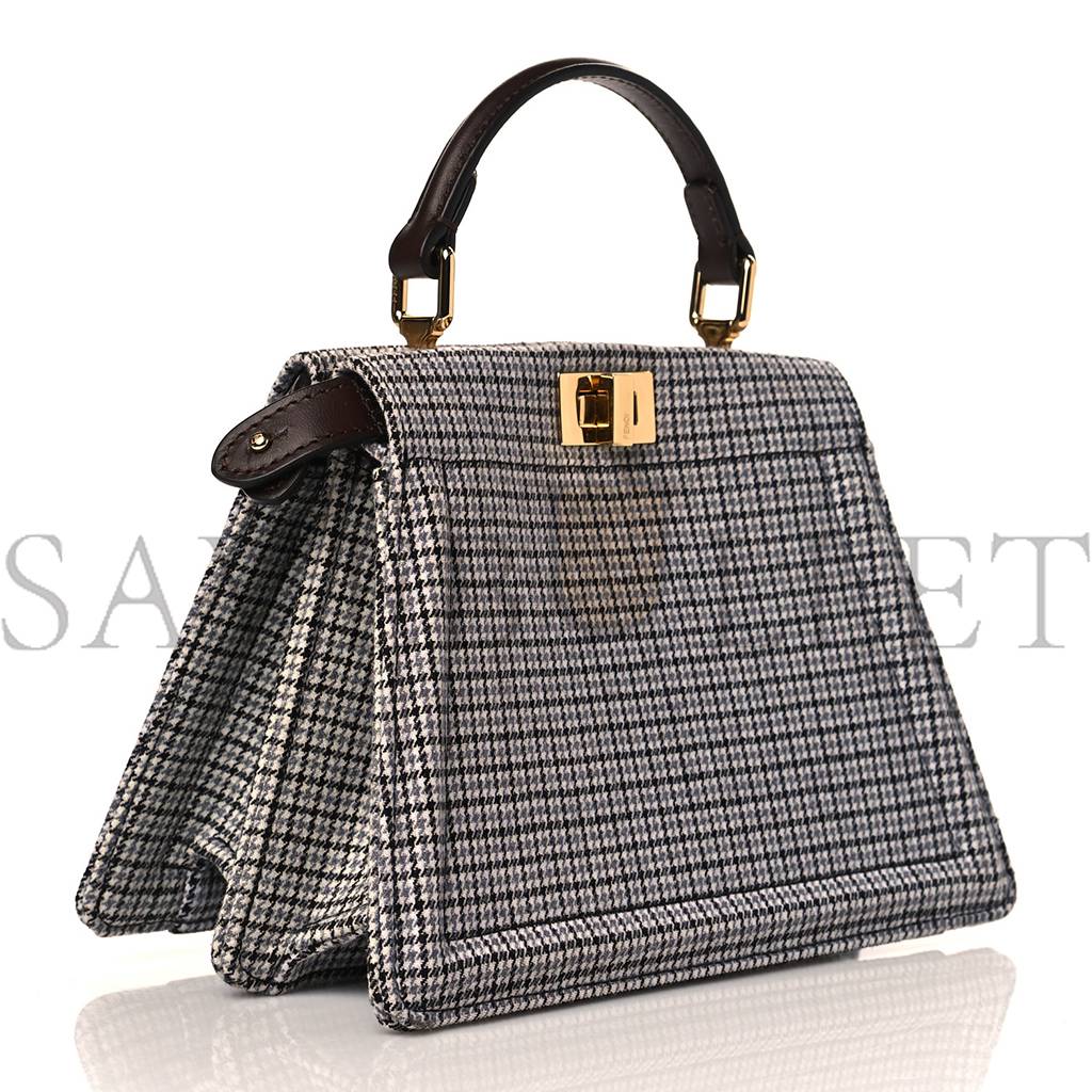 F**di wool fabric jacquard cuoio houndstooth ff 1974 petite peekaboo i see u satchel grey black (20*15*11cm)