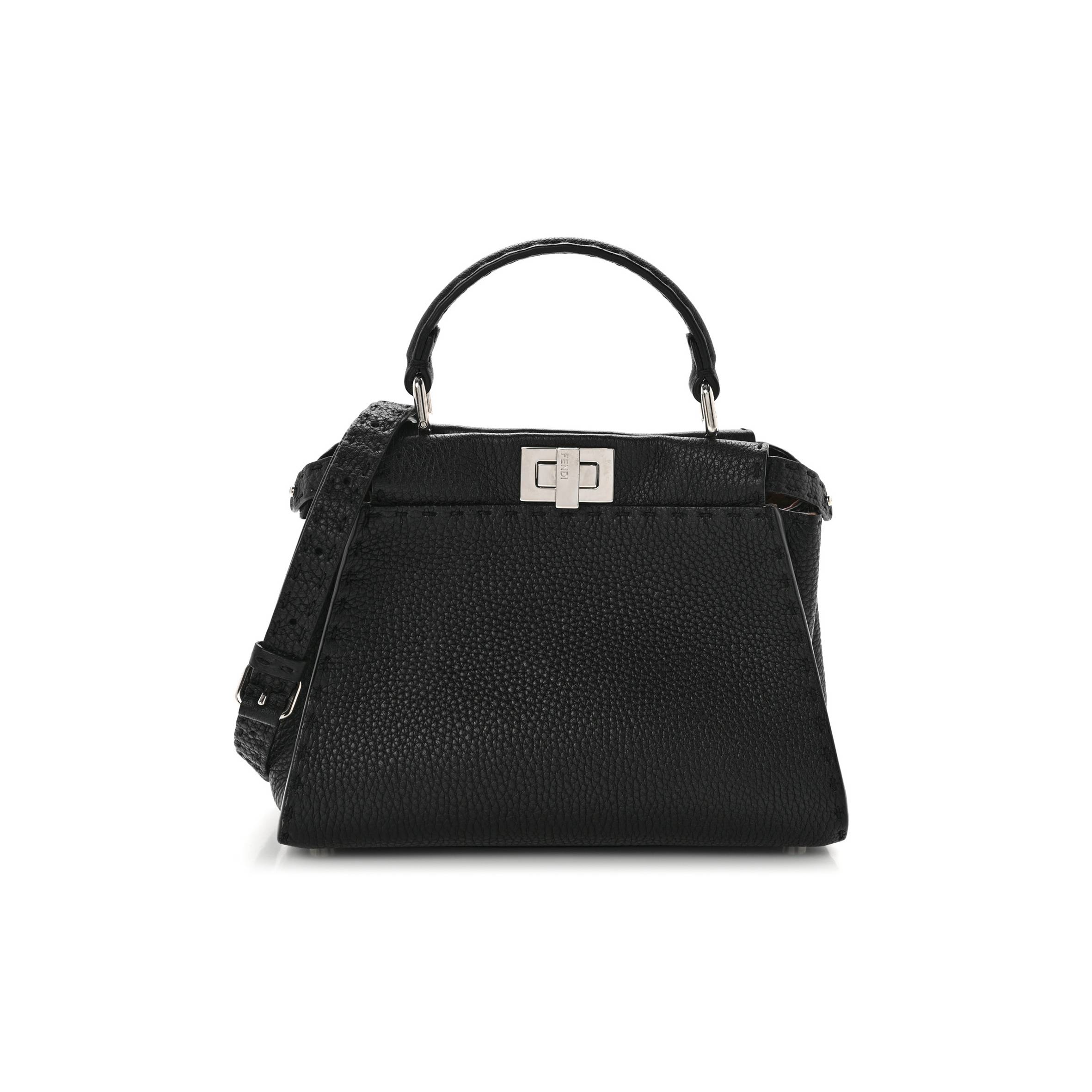 F**di cuoio romano selleria bi-color mini peekaboo iconic satchel black mou (23*18*11cm)