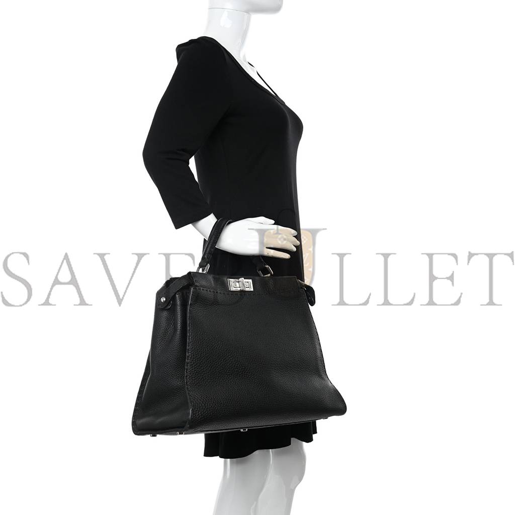 F**di cuoio romano selleria bi-color large peekaboo iconic satchel black mou (39*30*18cm)