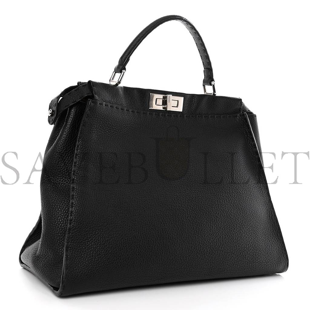 F**di cuoio romano selleria bi-color large peekaboo iconic satchel black mou (39*30*18cm)