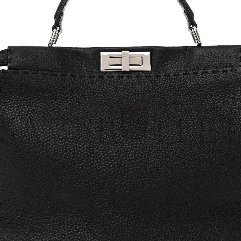 F**di cuoio romano selleria bi-color large peekaboo iconic satchel black mou (39*30*18cm)