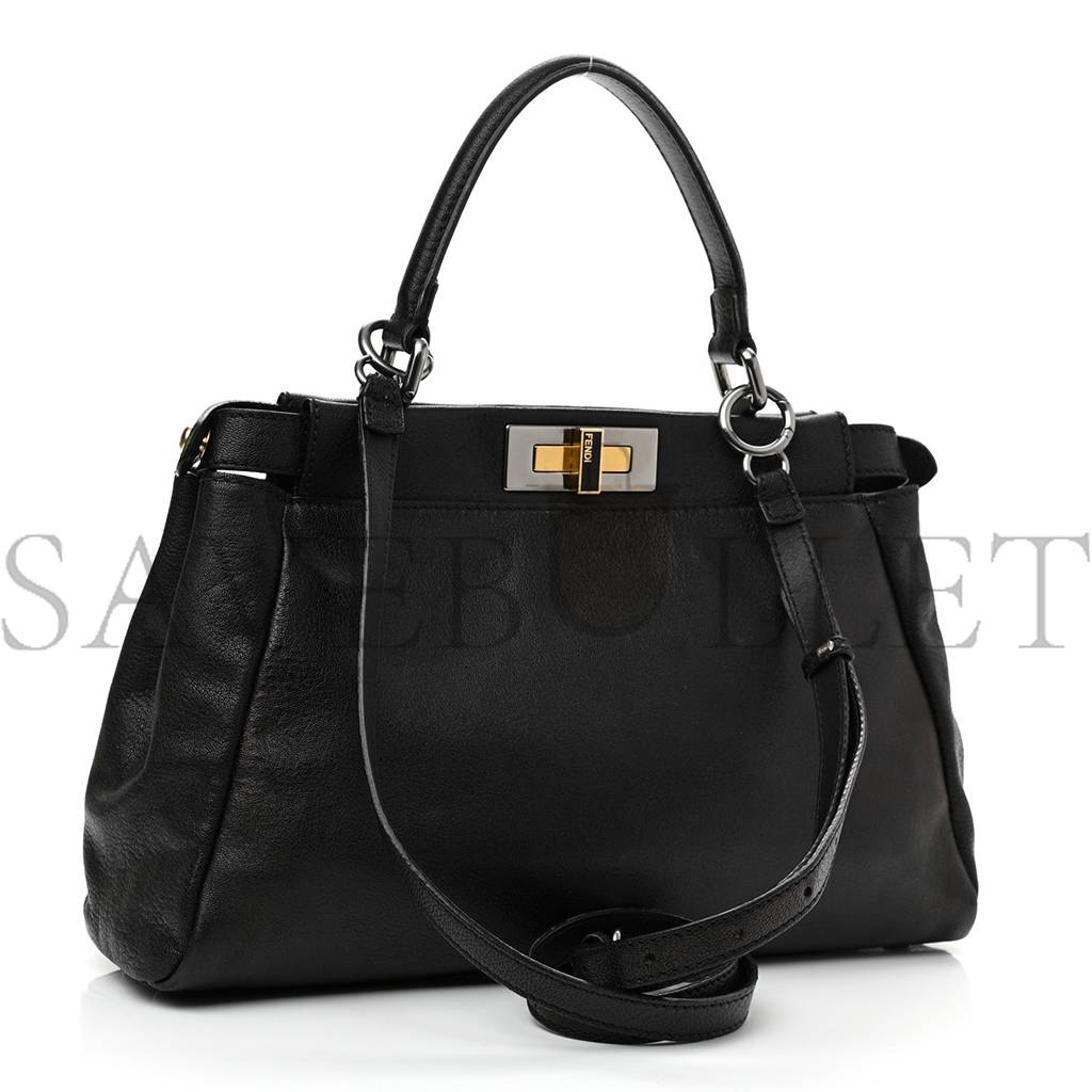 F**di goatskin zucca medium peekaboo iconic satchel black tobacco (34*22*11cm)