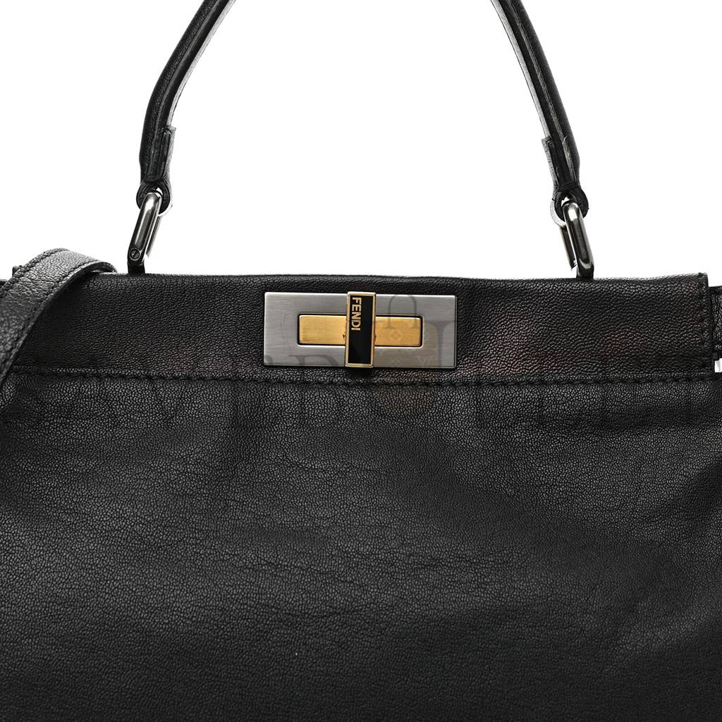 F**di goatskin zucca medium peekaboo iconic satchel black tobacco (34*22*11cm)