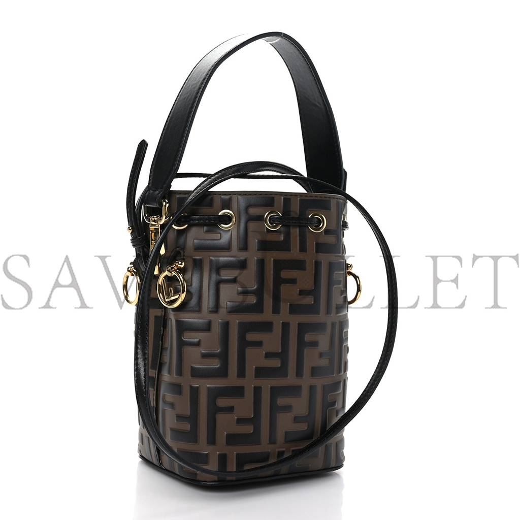 F**di vitello liberty f is F**di bi-color ff 1974 embossed mini mon tresor bucket bag maya black (18*11*10cm)