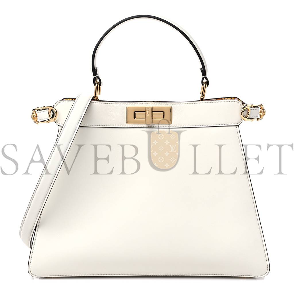 F**di x versace vitello seta nappa fendace ff baroque medium peekaboo i see u satchel white ice (27*20*10cm)