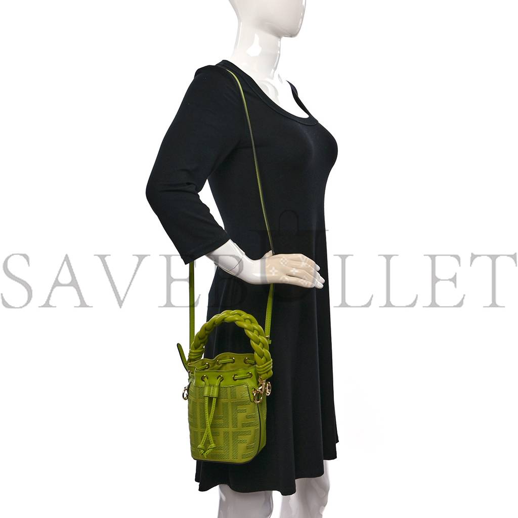 F**di canvas vitello grace f is F**di ff embroidered mini mon tresor bucket bag wasabi (18*12*10cm)