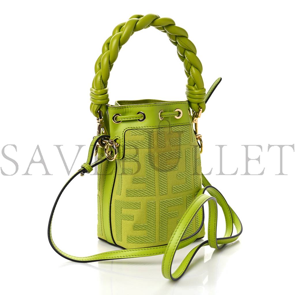 F**di canvas vitello grace f is F**di ff embroidered mini mon tresor bucket bag wasabi (18*12*10cm)