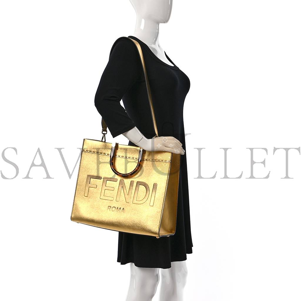 F**di vitello catalan mirror plexiglass logo embossed medium F**di sunshine shopper tote gold (36*30*14cm)