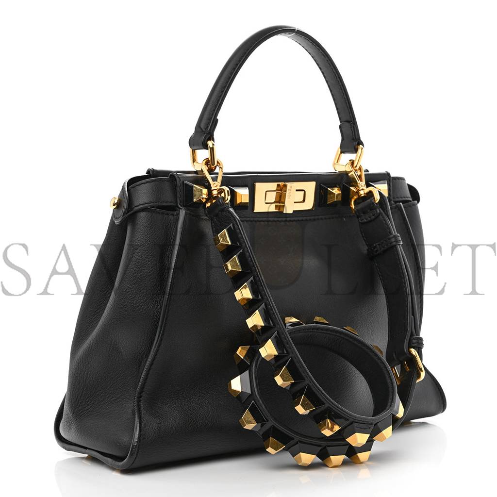 F**di calfskin studded medium peekaboo iconic satchel black (34*24*12cm)