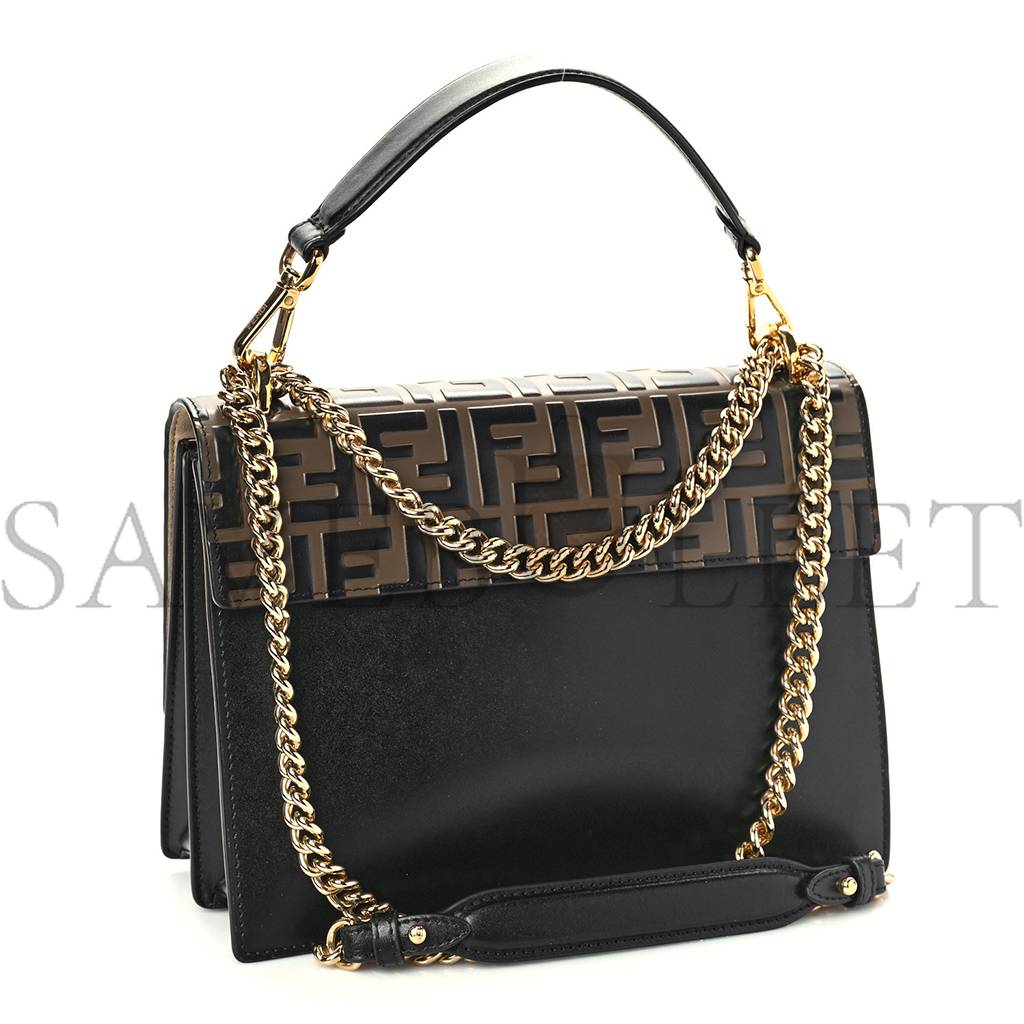 F**di vitello liberty bi-color ff 1974 embossed chain strap kan u shoulder bag black maya (25*20*8cm)