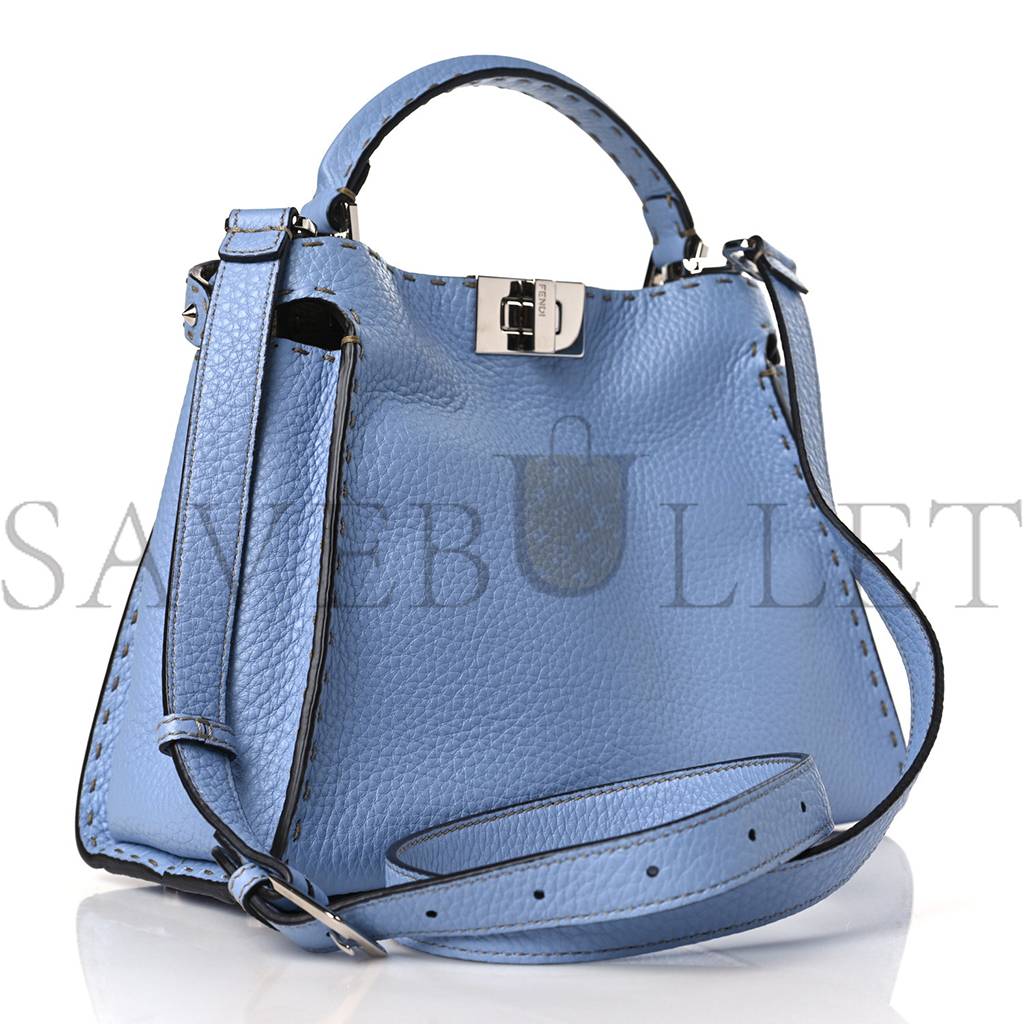 F**di cuoio roma selleria chamois bi-color medium peekaboo iconic essentially satchel sky blue latte (27*21*12cm)