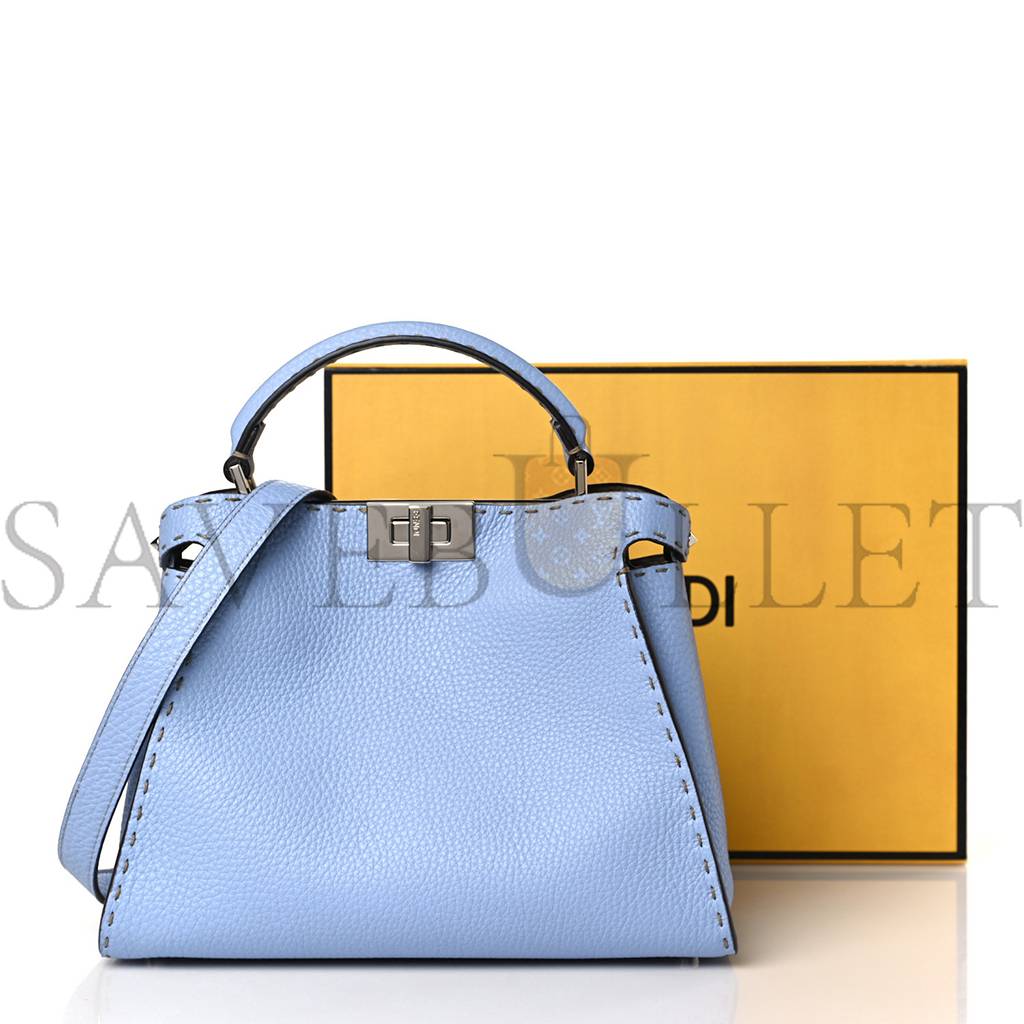 F**di cuoio roma selleria chamois bi-color medium peekaboo iconic essentially satchel sky blue latte (27*21*12cm)