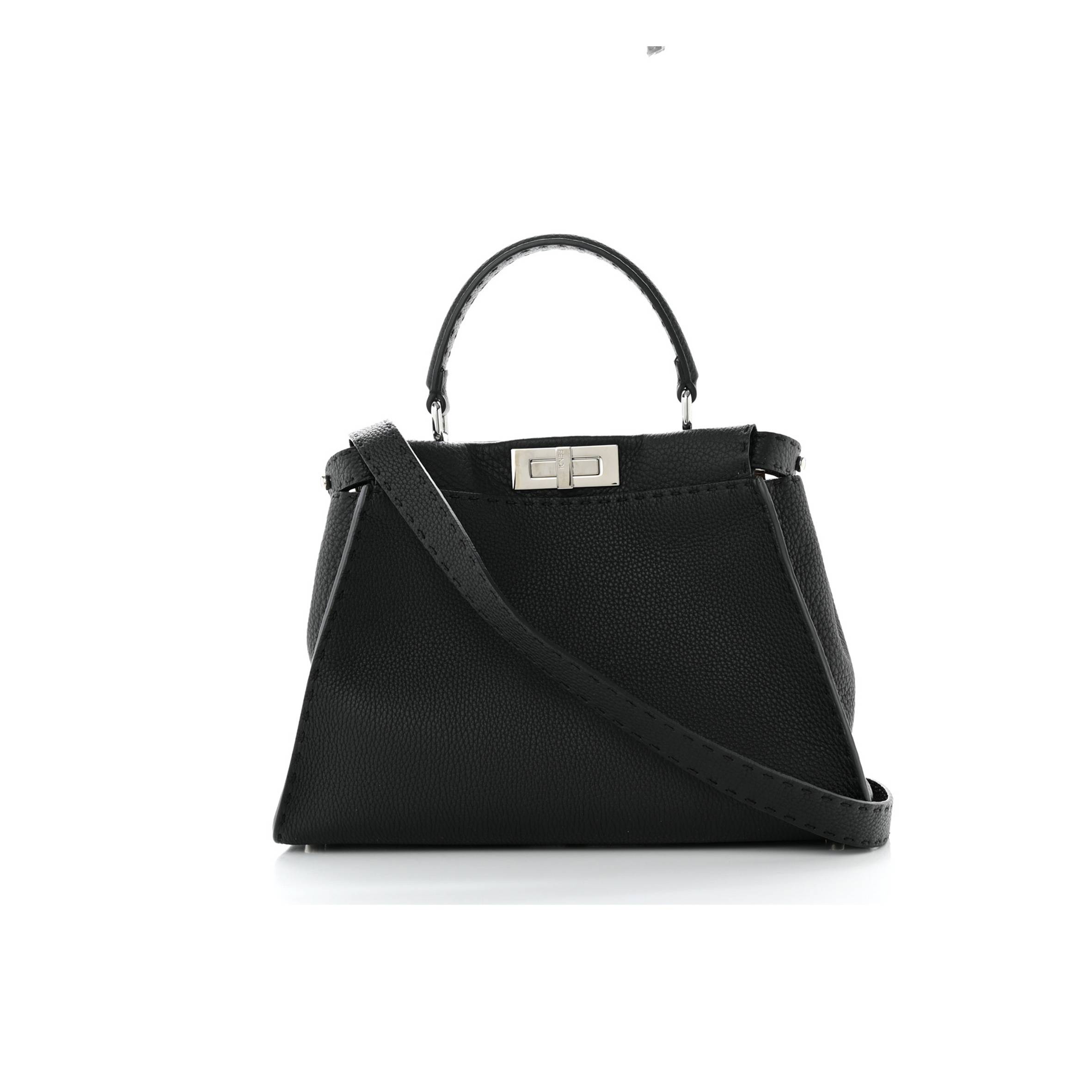 F**di cuoio romano selleria bi-color medium peekaboo iconic satchel black mou (34*24*13cm)