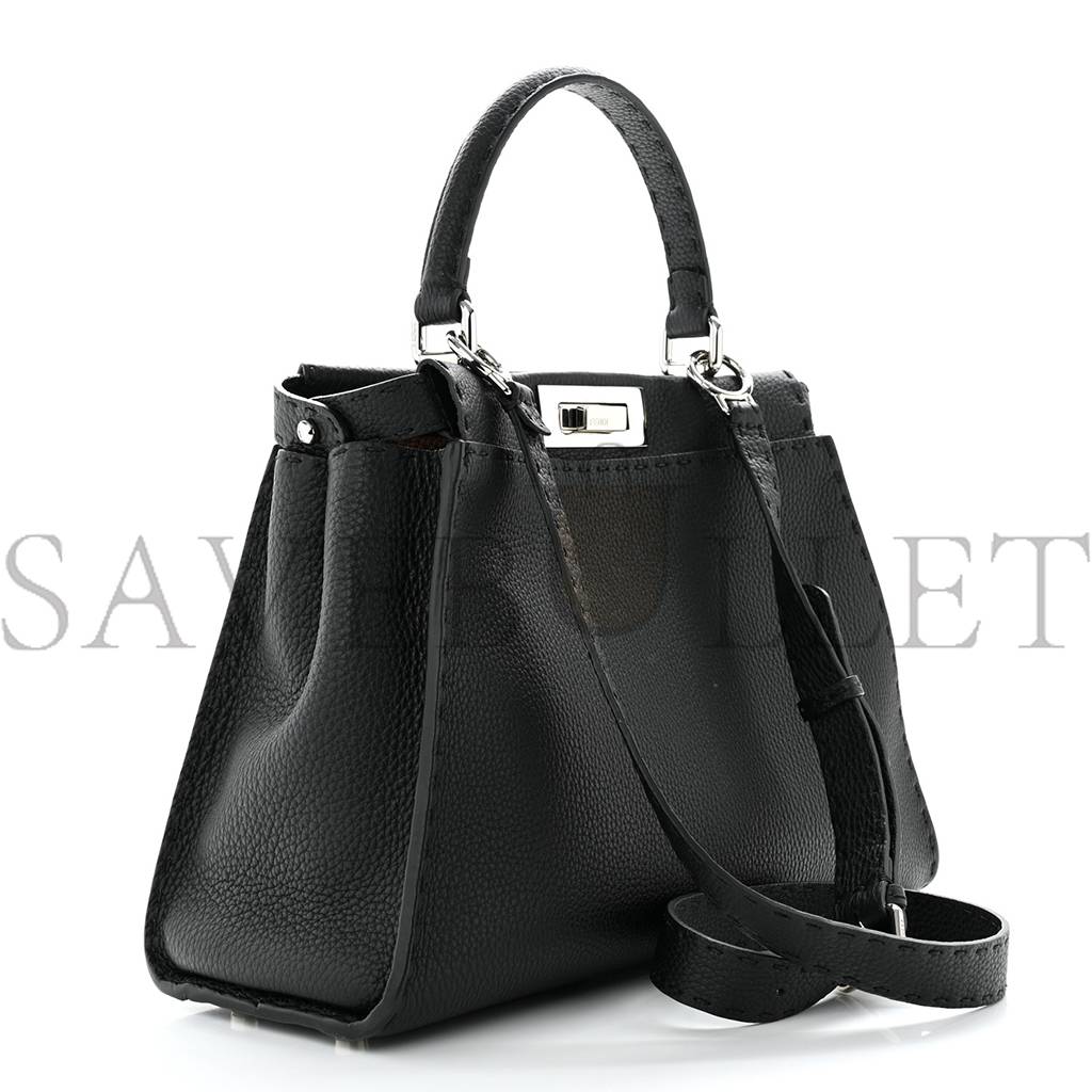 F**di cuoio romano selleria bi-color medium peekaboo iconic satchel black mou (34*24*13cm)