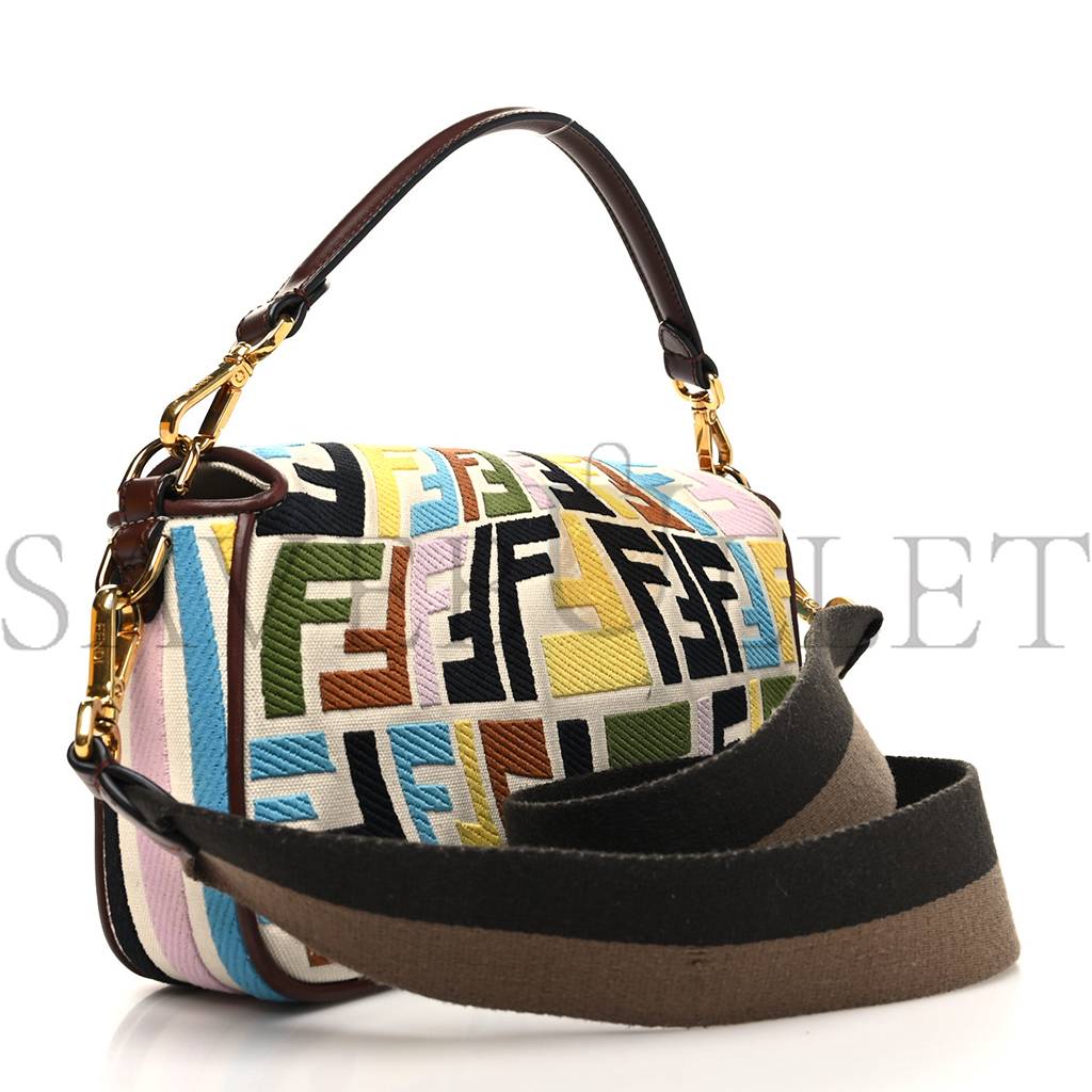 F**di x sara coleman canvas vitello king seta ff fish eye embroidered baguette grezzo multicolor ghianda (28*15*8cm)