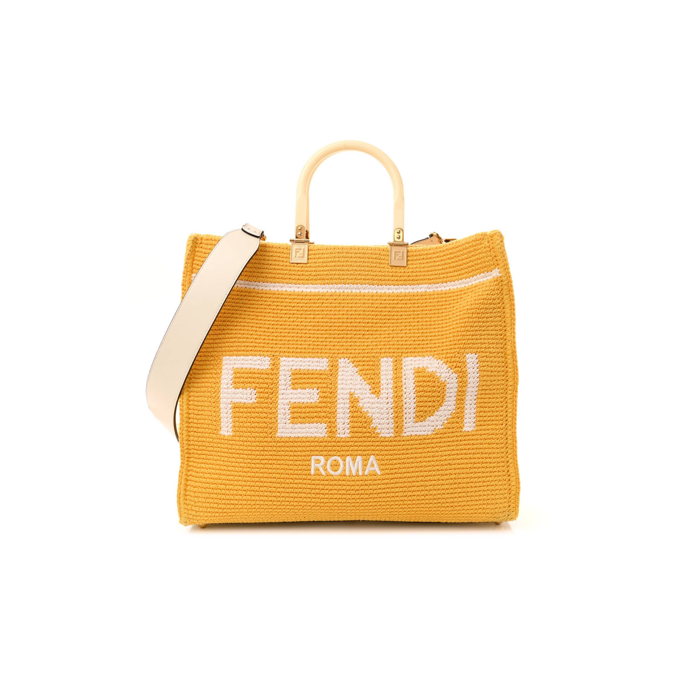 F**di crochet vitello king logo plexiglass medium F**di sunshine shopper tote mimosa panna (36*31*15cm)