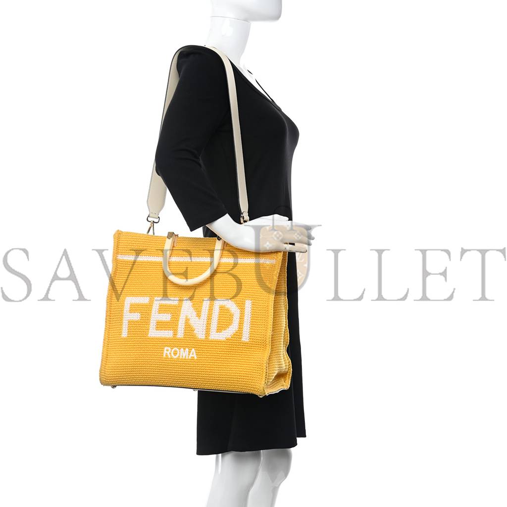 F**di crochet vitello king logo plexiglass medium F**di sunshine shopper tote mimosa panna (36*31*15cm)