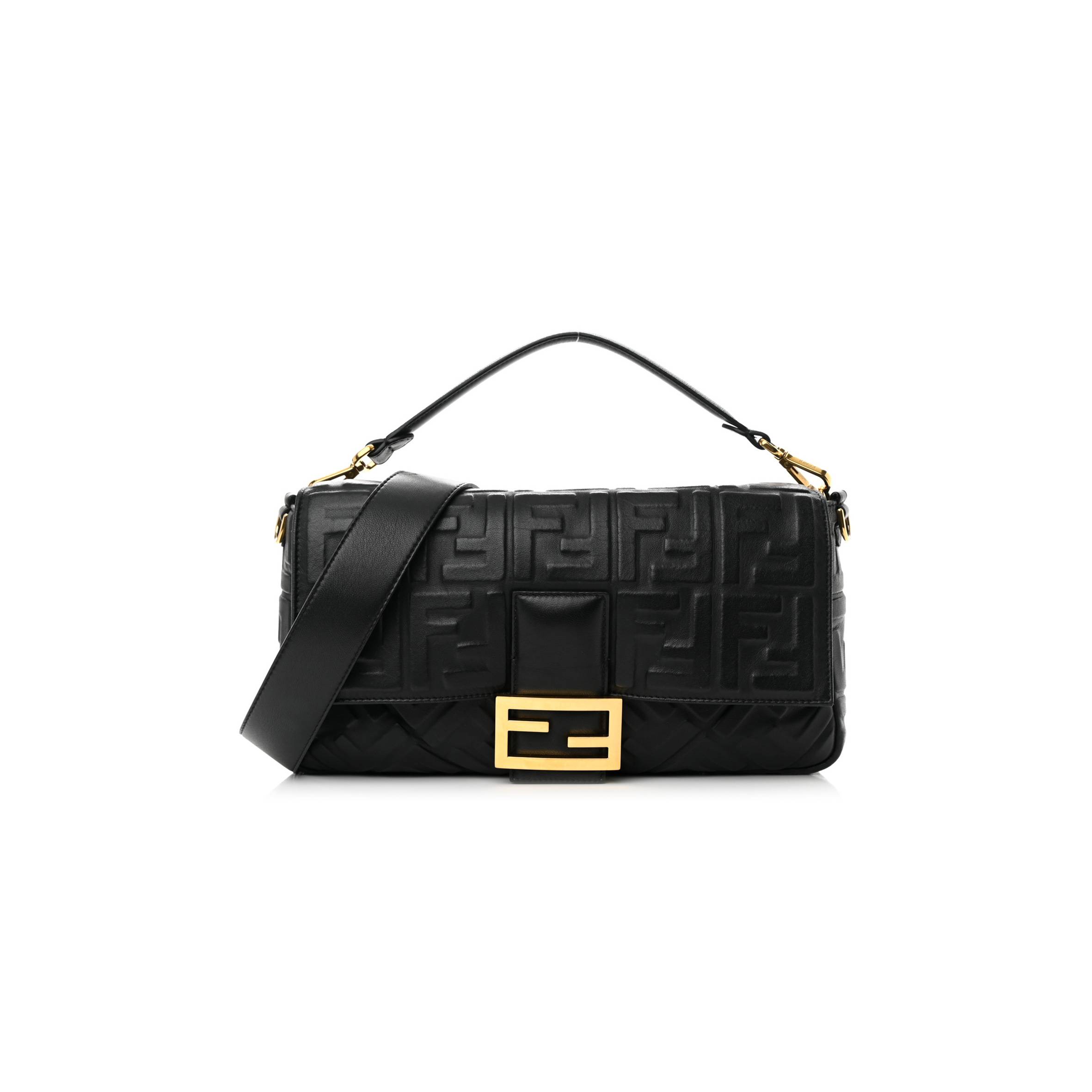 F**di nappa ff 1974 embossed large baguette black (32*20*6cm)