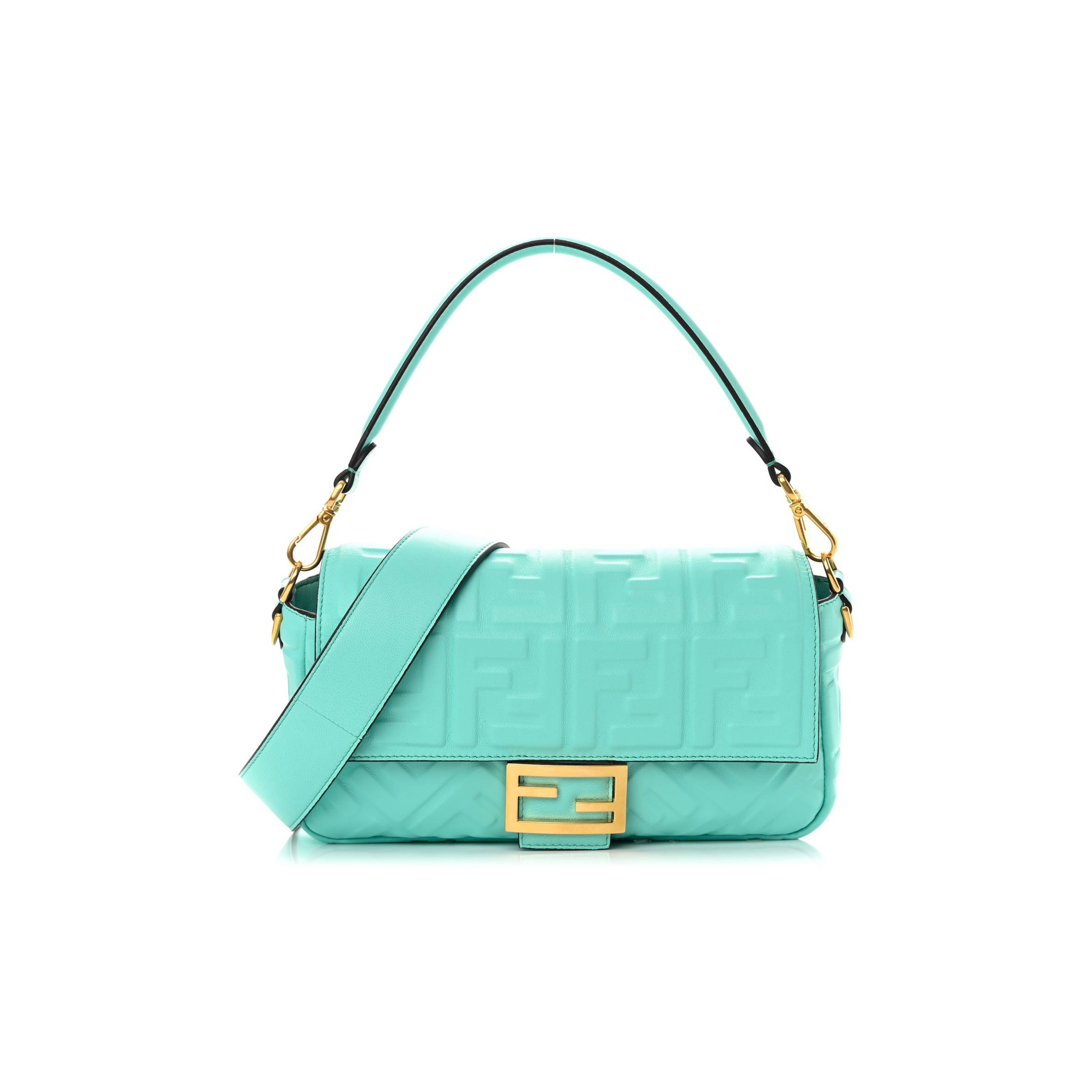 F**di nappa ff 1974 embossed baguette spring turquoise (27*15*5cm)