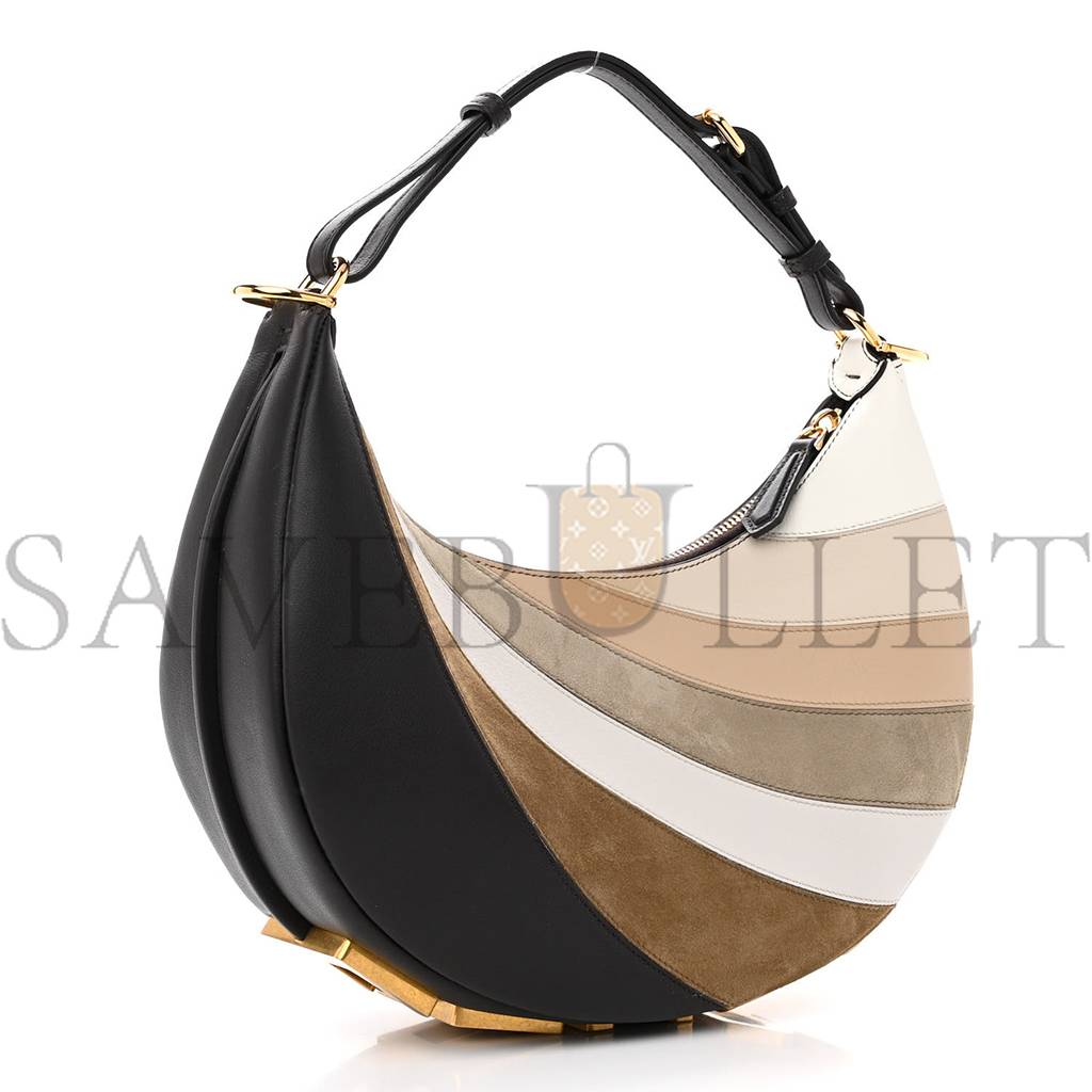 F**di vitello seta goatskin suede rainbow inlay small F**digraphy hobo bag grigio multicolor ebano (28*23*8cm)