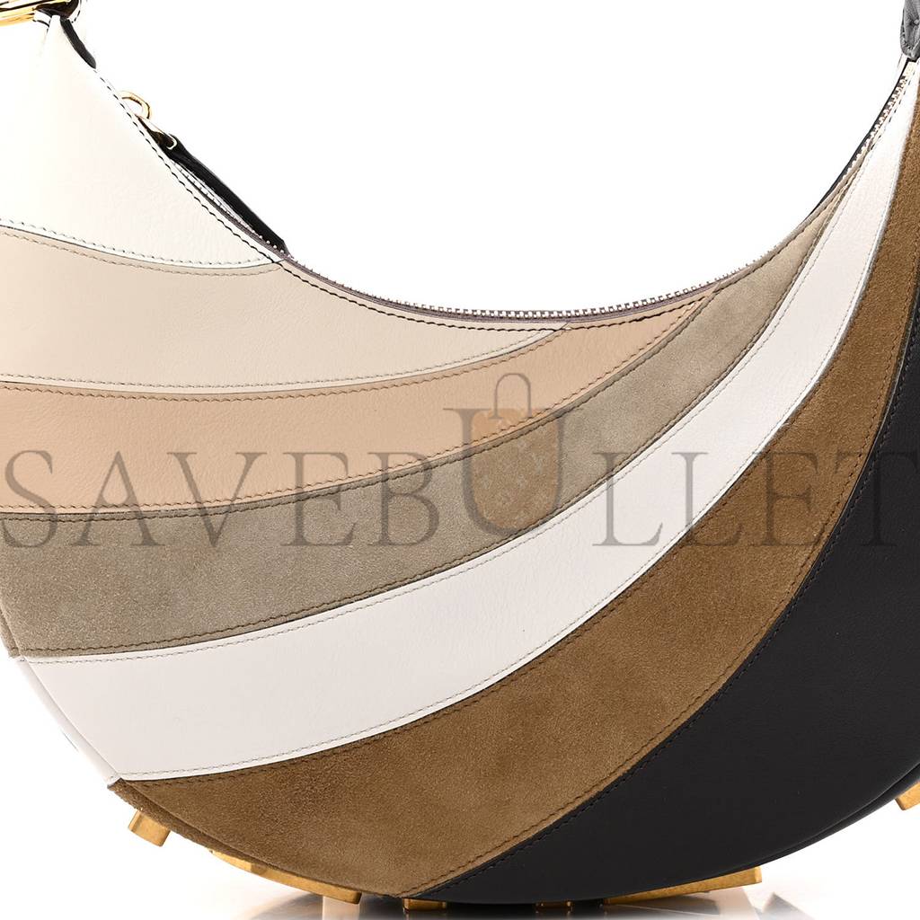 F**di vitello seta goatskin suede rainbow inlay small F**digraphy hobo bag grigio multicolor ebano (28*23*8cm)