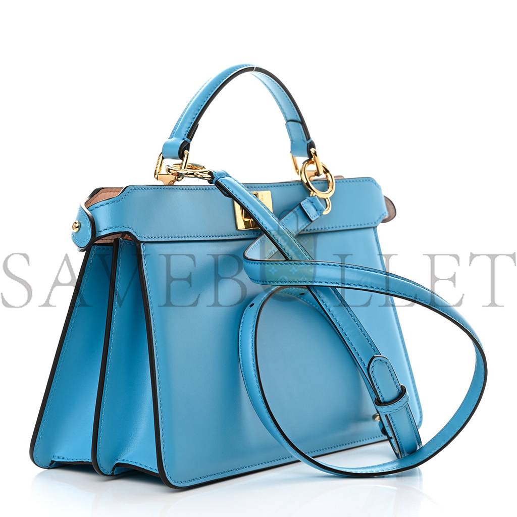 F**di vitello king luxor shiny nappa medium peekaboo i see u east west satchel cyber blue light rose (29*18*11cm)