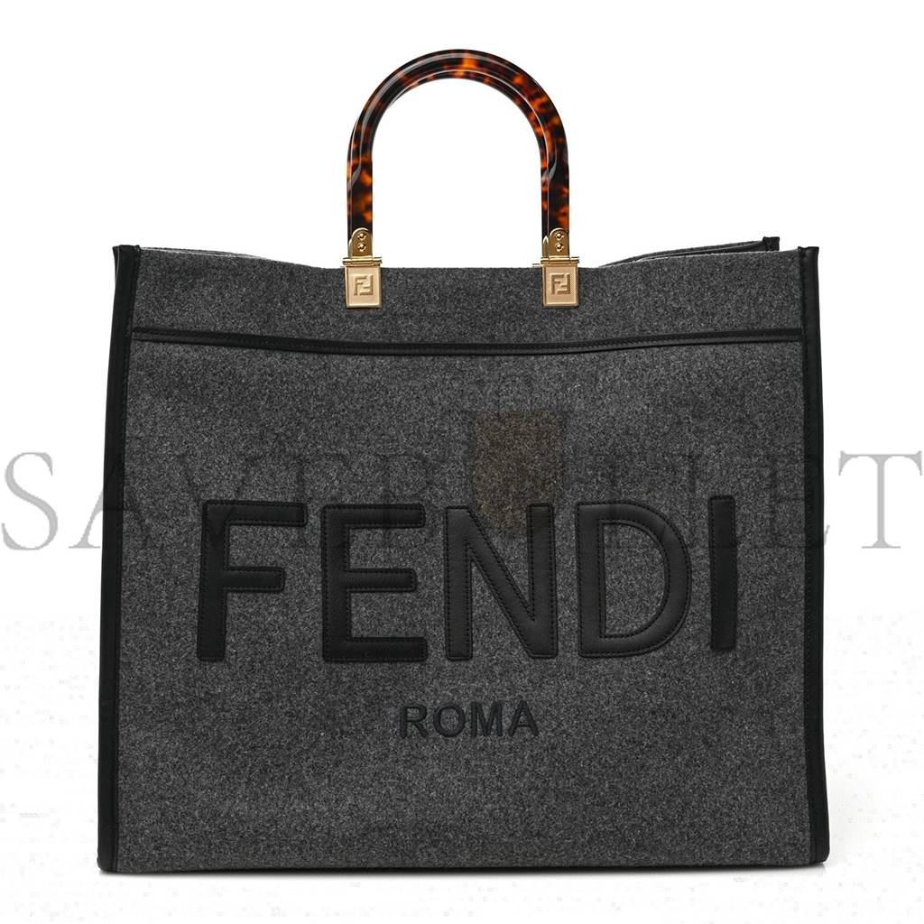 F**di melange flannel plexiglass satin logo embroidered threaded edge medium F**di sunshine shopper tote grigio black (40*34*20cm)