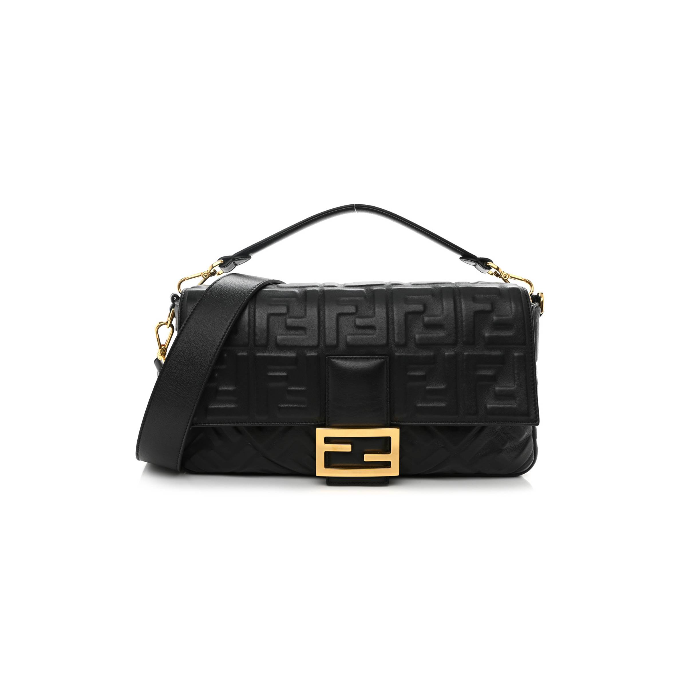 F**di nappa ff 1974 embossed large baguette black (31*20*6cm)