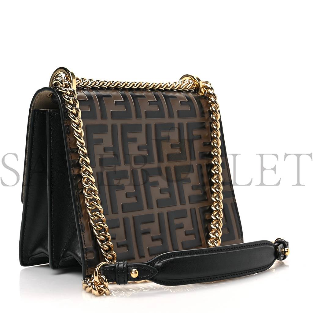 F**di vitello liberty bi-color ff 1974 embossed small kan u shoulder bag maya black (19*15*8cm)