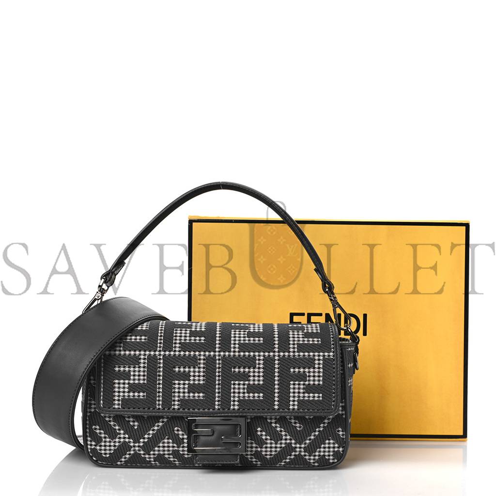 F**di wool vitello king houndstooth ff embroidered baguette grigio anthracite (27*17*6cm)