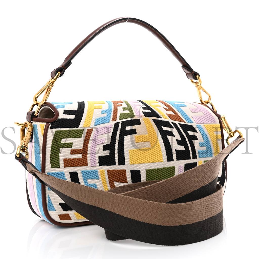 F**di x sara coleman canvas vitello king seta ff fish eye embroidered baguette grezzo multicolor ghianda (28*15*6cm)