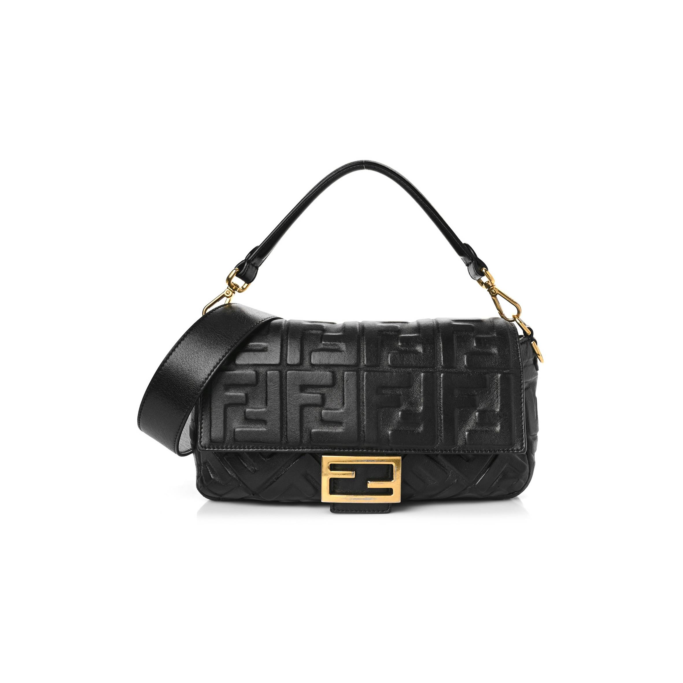 F**di nappa ff 1974 embossed baguette black (27*15*6cm)